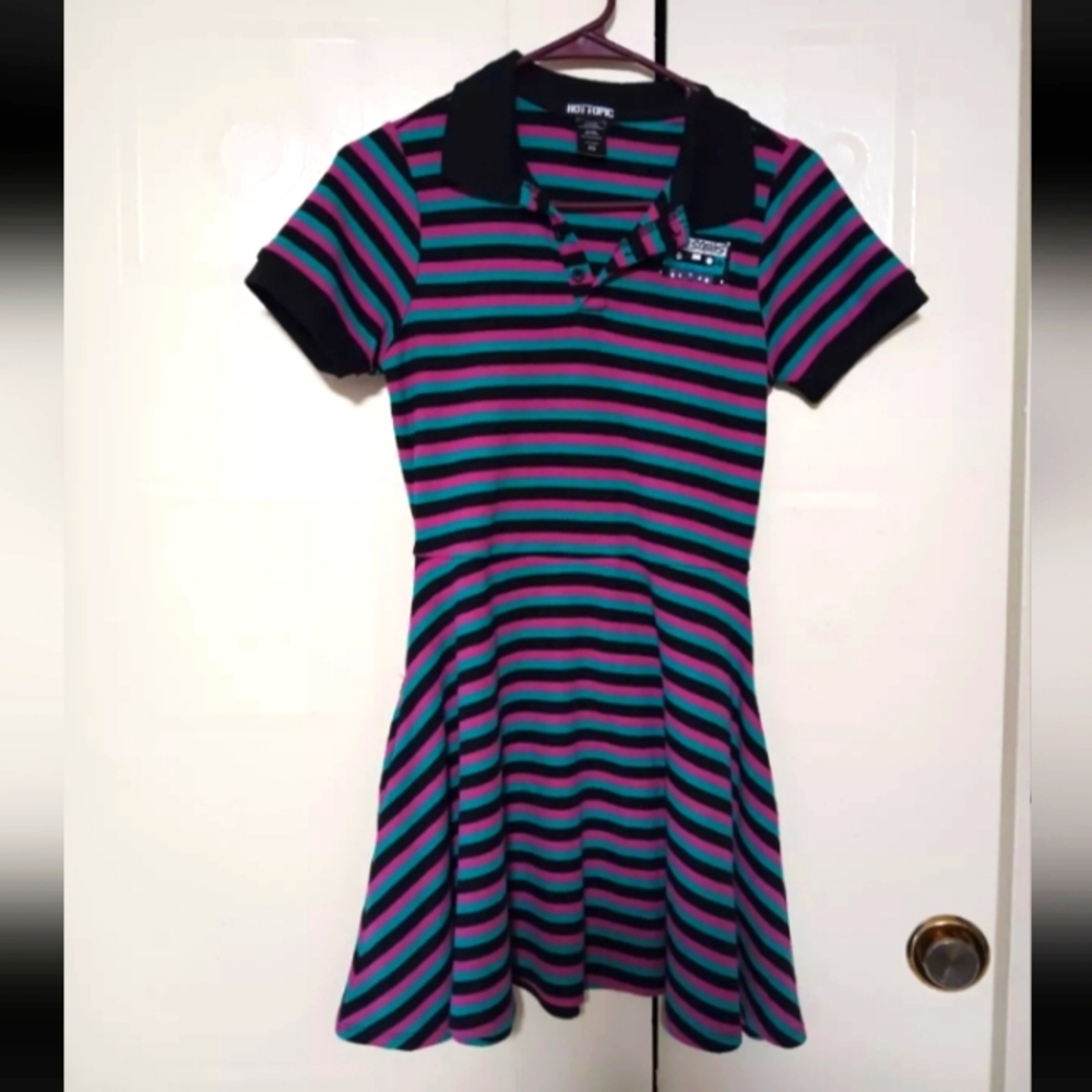 Hot Topic Sad Songs Striped Polo Dress Skater Dress size Extra Small